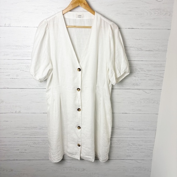 Aritzia Wilfred Caprice Button Front 100% Linen Dress White Large - V Neck - Picture 5 of 15